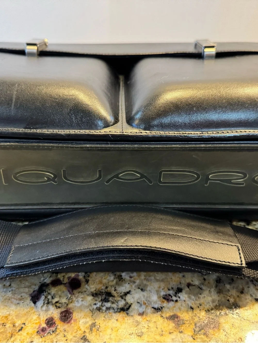 Black Leather Laptop Briefcase with Shoulder Strap